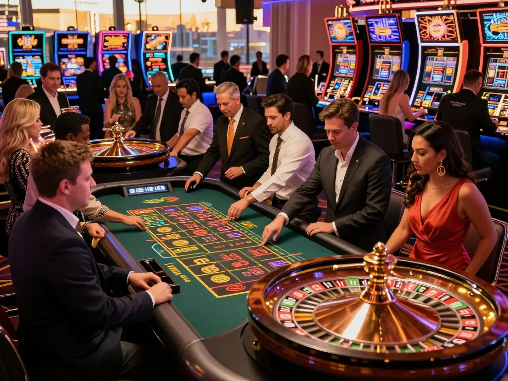 Players placing bets at a vibrant roulette table in bem88 casino atmosphere, showcasing excitement and engagement