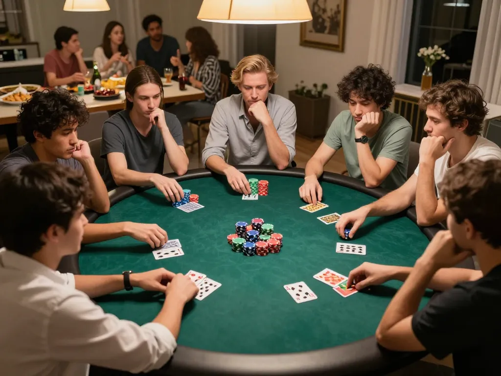 Engaging poker game at home with friends showcasing 789club excitement and interaction.