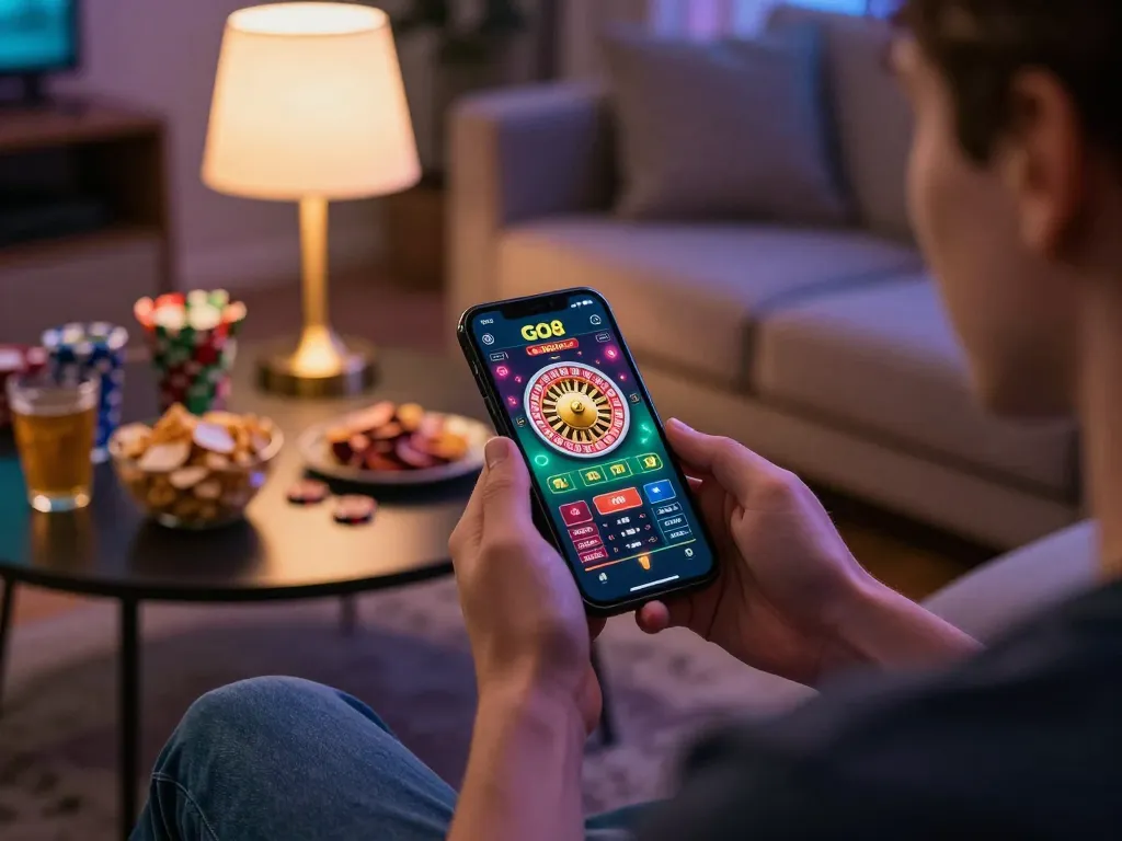 Engaged gamer using the GO8 app on smartphone for exciting online betting action