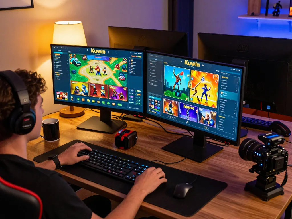 Kuwin online gaming session with vibrant screen displays and strategic gameplay ambiance
