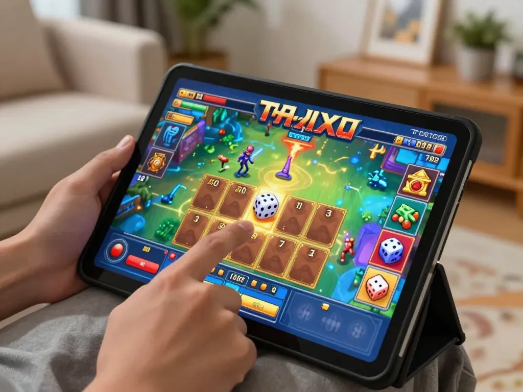Tai Xiu online gaming session featuring digital dice and player engagement in a cozy home.