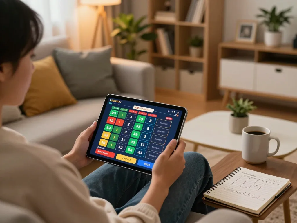 Lô đề online gaming experience with player engaged on tablet, showcasing betting interface and cozy home environment.