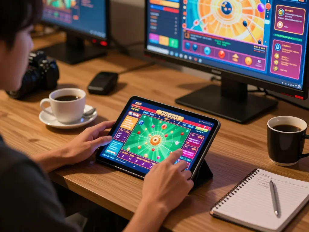 Experience togel singapore thrill while gaming on tablet at cozy home setup.