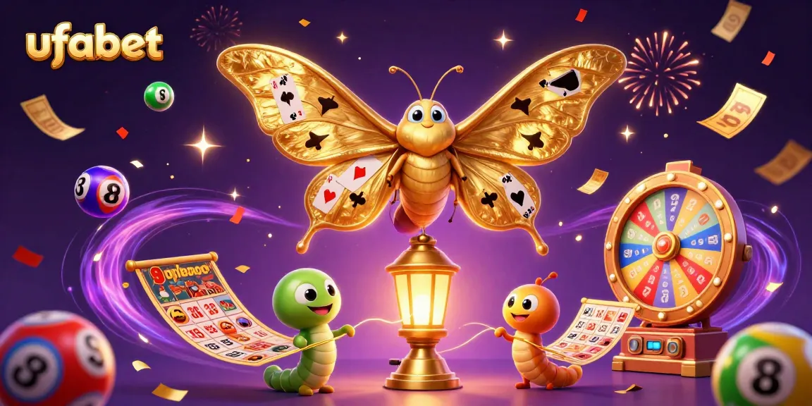 Experience ufabet with a lavish 3D illustration displaying vibrant lottery and casino elements in a dynamic celebration.
