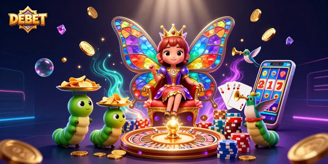 DEBET showcases dazzling slot machines and vibrant gaming elements in a magical 3D scene.