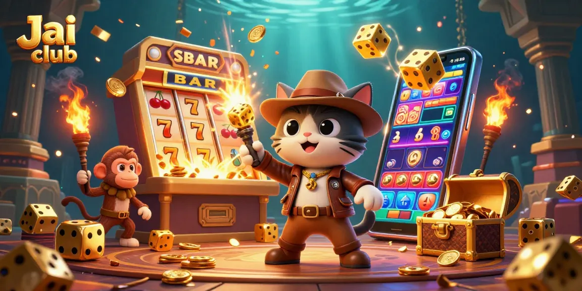Win big with Jai club's exciting games in this dynamic casino adventure illustration.