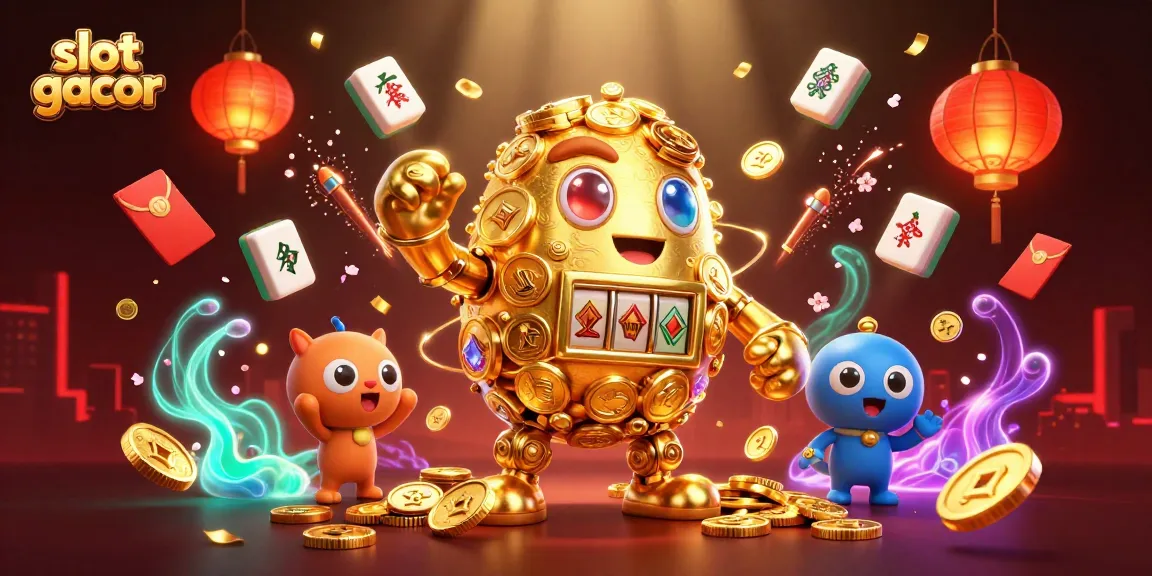 Menangkan slot gacor dengan simbol mesin slot dan makhluk mistis yang mengelilingi koin emas.