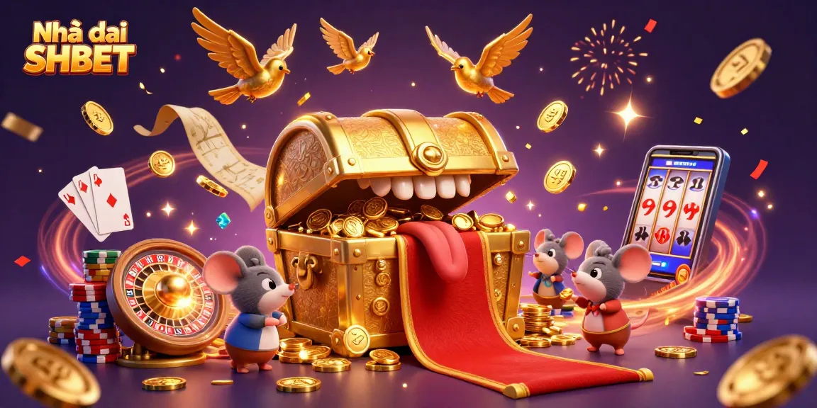 Play exciting games at Nhà cái SHBET, featuring a vibrant 3D casino scene with dynamic characters.