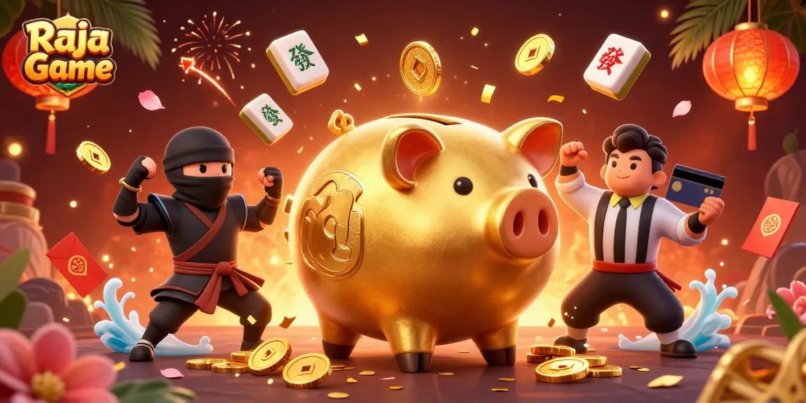 Win big with Raja Game in this vibrant 3D casino illustration featuring dynamic gaming elements.