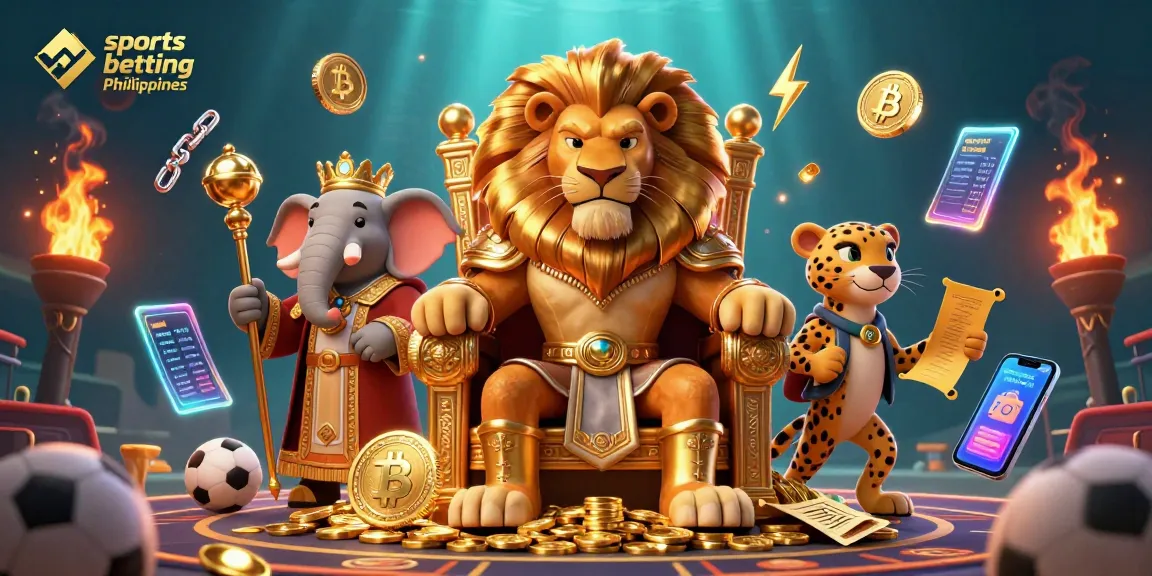 Engage in sports betting Philippines with a vibrant scene featuring a royal lion, elephant advisor, and cheetah messenger.