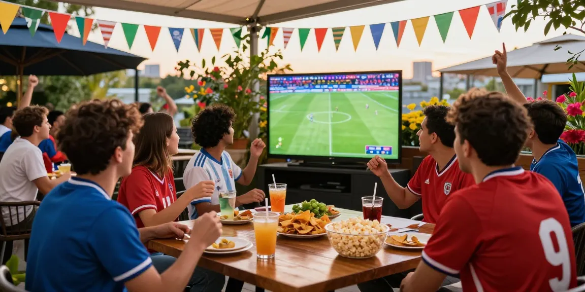 Exciting outdoor sports scene with fans enjoying المباريات اليوم on a terrace.