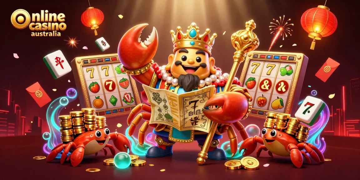 Play exciting games at the online casino australia with a golden crab emperor and vibrant casino elements.