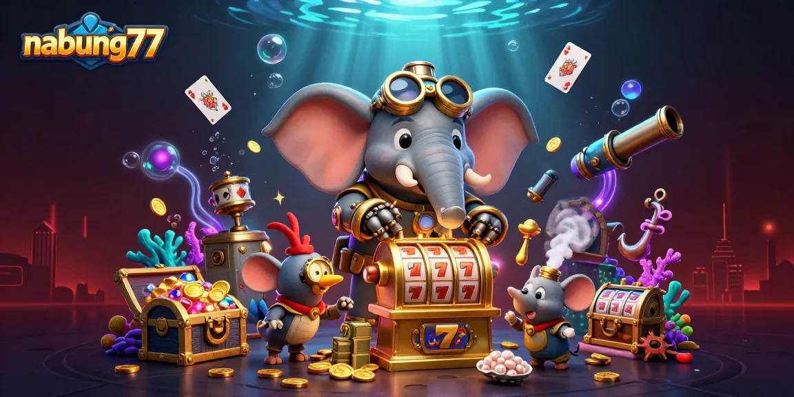 Spin to win at nabung77 with our vibrant 3D casino illustration filled with exciting slot game elements.